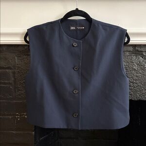 Zara Navy Blue Sleeveless Button-Up Vest